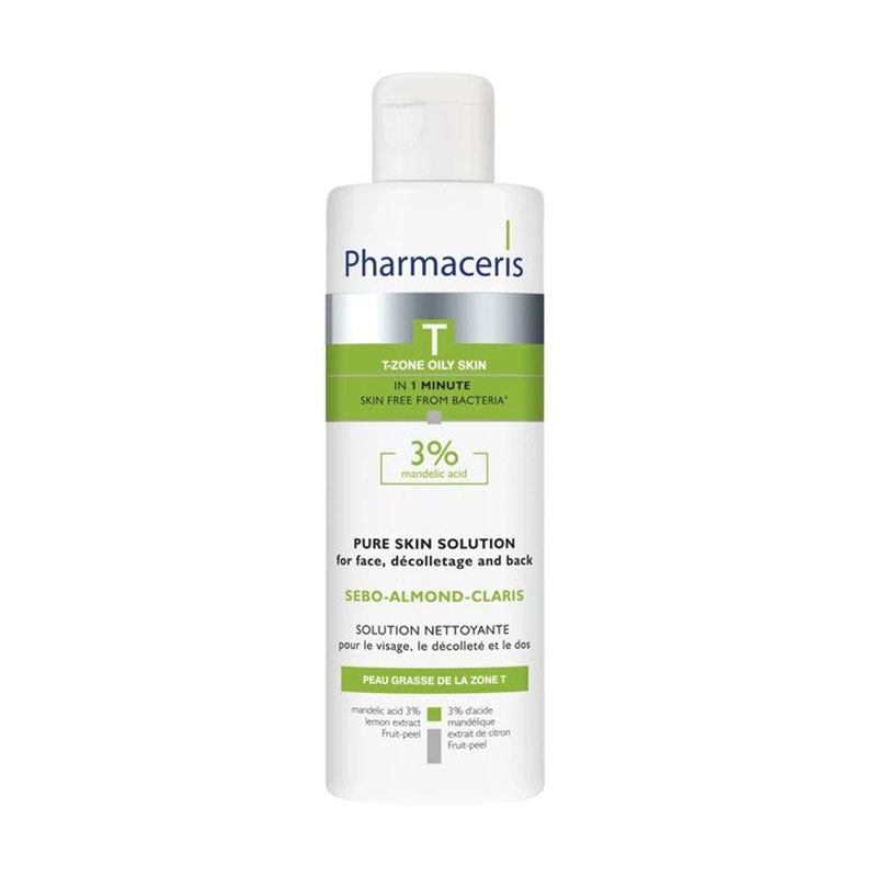 Рідина для обличчя, зони декольте та спини Pharmaceris T Sebo-Almond-Claris Bacteriostatic Cleansing Solution з 3% мигдальною кислотою, 190 мл